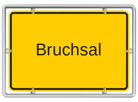 Gelbes Ortsschild mit der Aufschrift Bruchsal