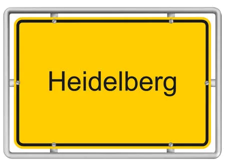 Gelbes Ortsschild mit der Aufschrift Heidelberg