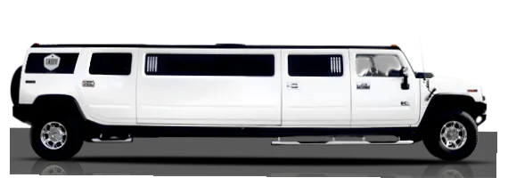 Perlmutt-weißer Hummer H2 als Stretch-Limousine in Rück-, Seiten- und Frontansicht